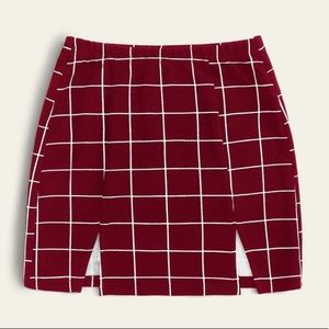 Double slit plaid skirt